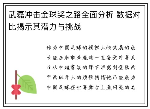武磊冲击金球奖之路全面分析 数据对比揭示其潜力与挑战